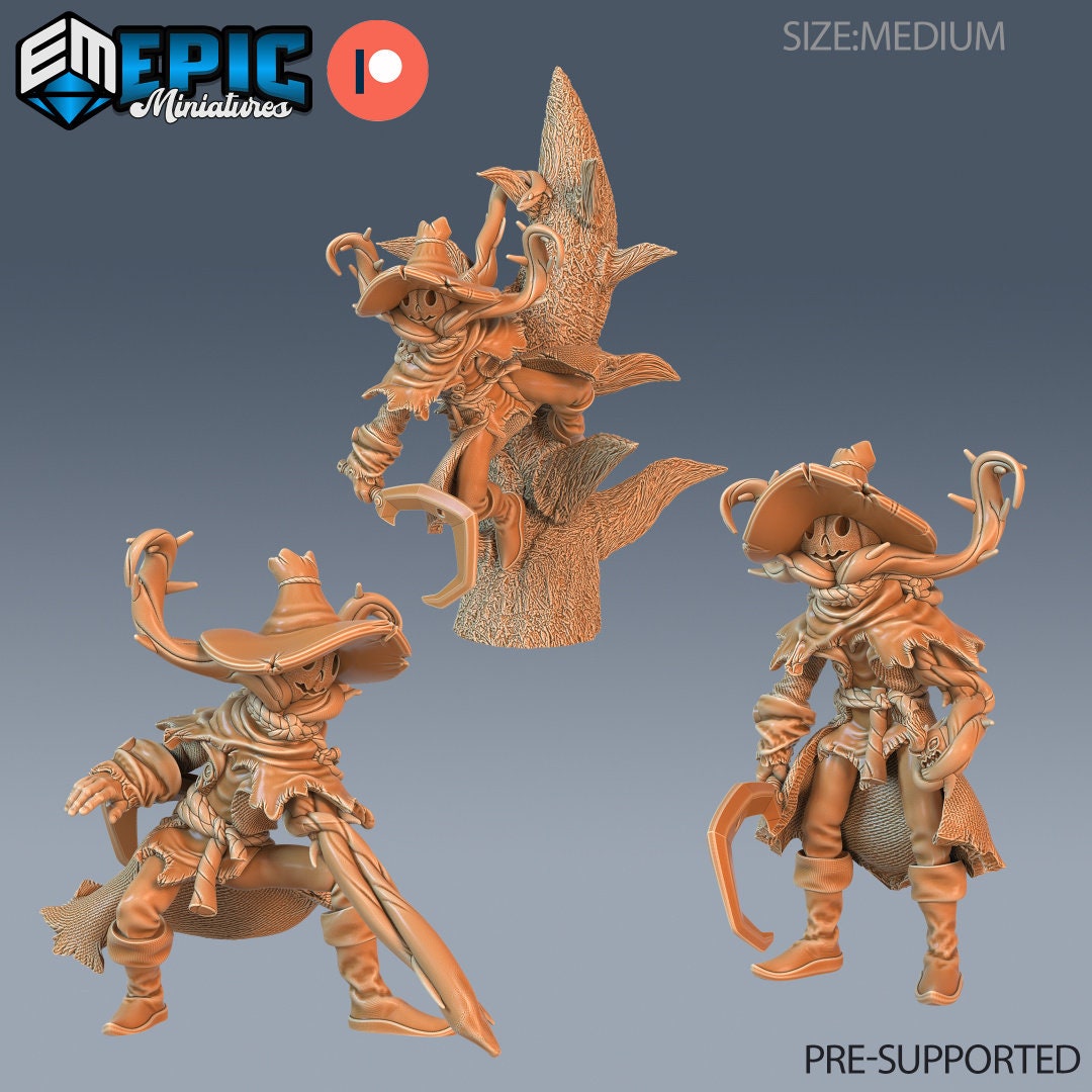 Resin miniatures by Epic Miniatures. Three pumpkin-headed scarecrow options.